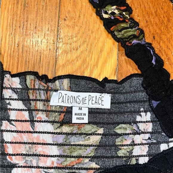 Patrons of Peace Black Floral Smocked Tank Top - Picture 2 of 3